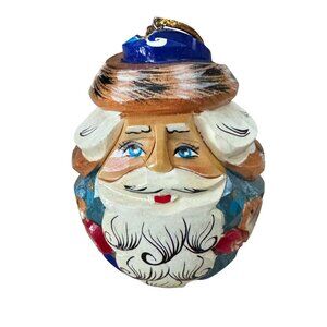 Hand Carved Russian Santa Claus Father Frost Ornament Linden Wood 3 Inch Multico